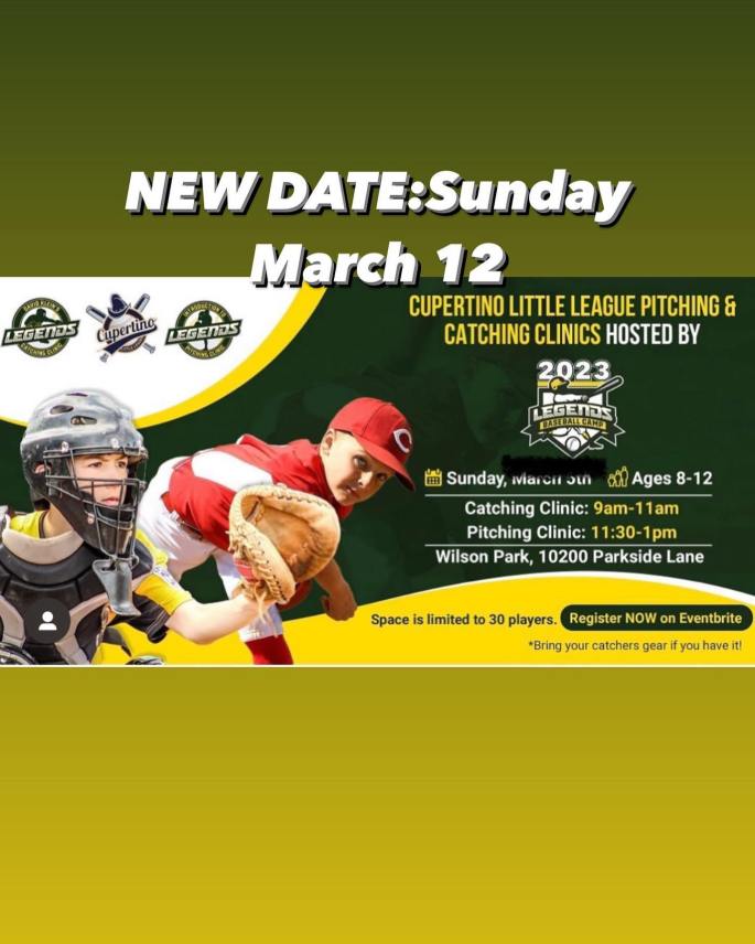 Sunday March 12th pitching and catching clinics